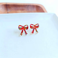 Bow Studs - Red Sparkle