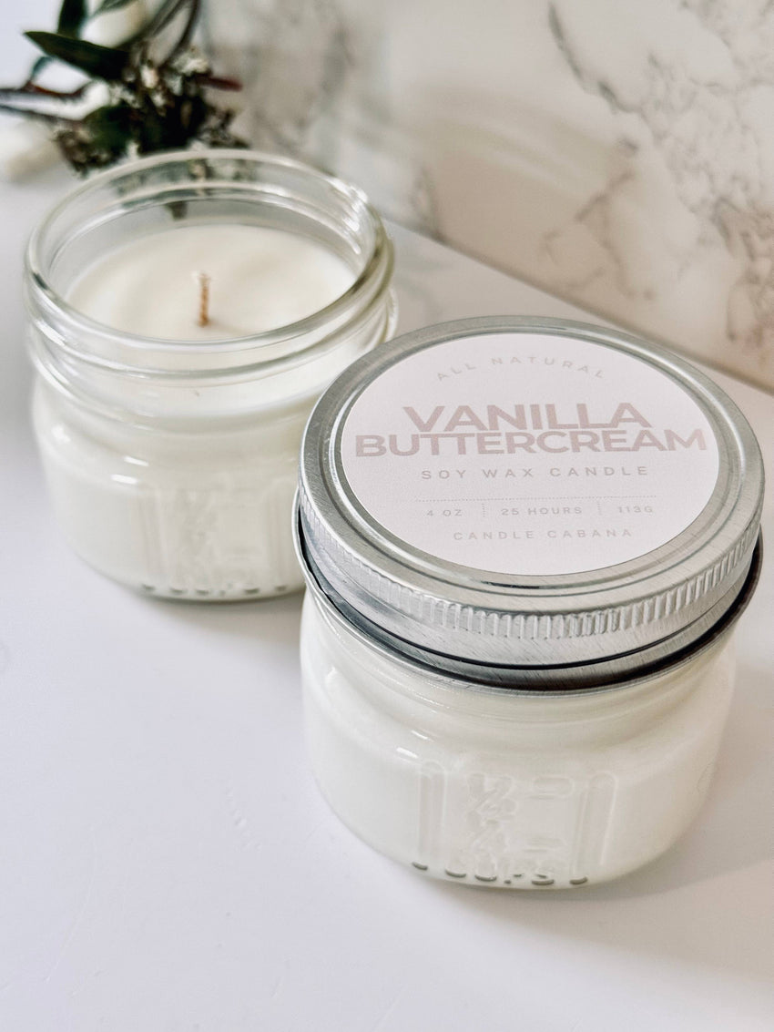 Vanilla Buttercream 4 oz Mason Jar - 100% Natural Soy Candle