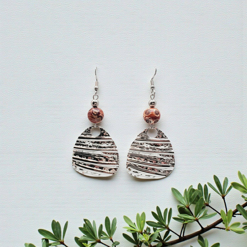 Fire Molten Agate & Stainless Earrings