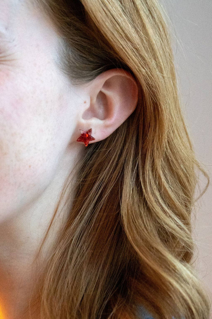 Star Studs - Red Glitter // Earrings