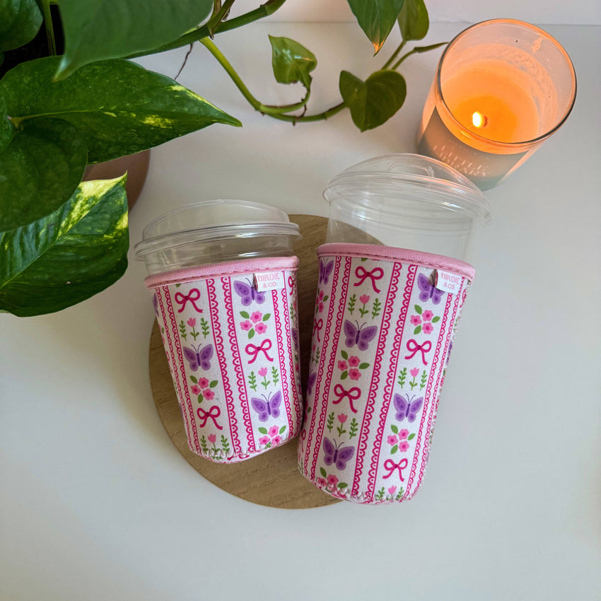 Butterfly and Flower Iced Coffee Sleeve