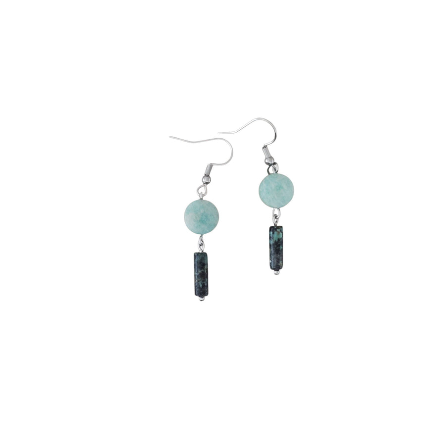 Amazonite, African Turquoise & Stainless Earrings