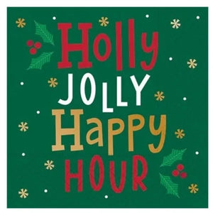 Holly Jolly Happy Hour Green Foil - Cocktail Napkin - 16 count