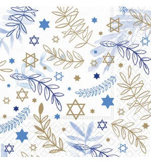 Judiac Stars and Leaves Hanukkah  - Cocktail Napkin - 20 count