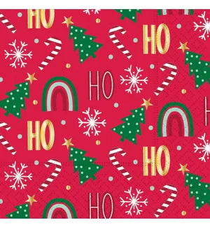 Red Happy Christmas Icons with Foil  - Cocktail Napkin - 16 count