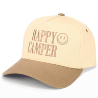 HAPPY CAMPER Letter Embroidered on Two Tone Trucker Hat