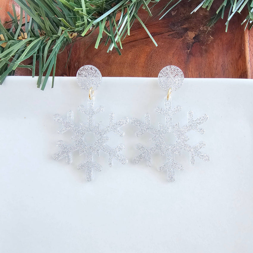 Snowflake Earrings - Silver Glitter // Christmas, Holiday