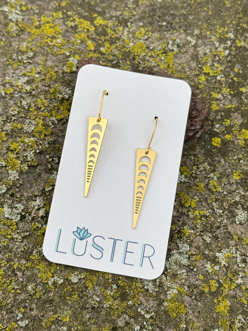 Brass Dangle Moon Phase Celestial Unique Statement Earrings