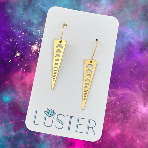 Brass Dangle Moon Phase Celestial Unique Statement Earrings