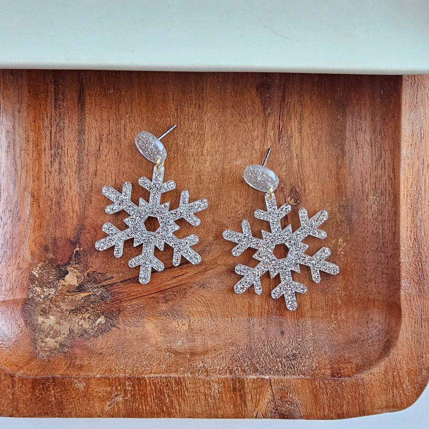 Snowflake Earrings - Silver Glitter // Christmas, Holiday