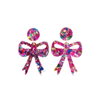 Bow Earrings - Pink Sparkle // Christmas, Holiday, Gifts