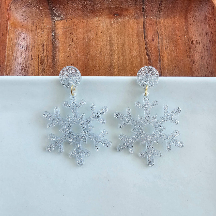 Snowflake Earrings - Silver Glitter // Christmas, Holiday