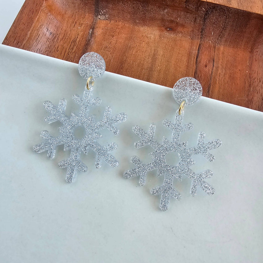 Snowflake Earrings - Silver Glitter // Christmas, Holiday