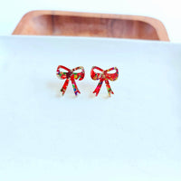 Bow Studs - Red Sparkle