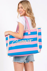 SUMMER Sewn Rope Striped Pattern Summer Tote Bag
