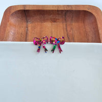 Bow Studs - Pink Sparkle  // Christmas, Holiday, Earrrings