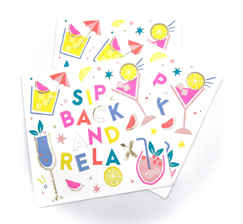 Funny Cocktail Napkins | Sip Back and Relax - Foil  - 20ct