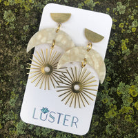 Crescent Moon Starburst Dangle Unique Statement Earrings