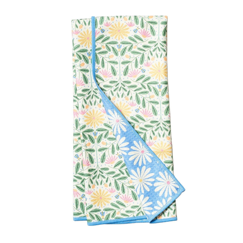 Anywhere Towel Reversible - Blue + Yellow Daisy Patern - RJW All a Buzz