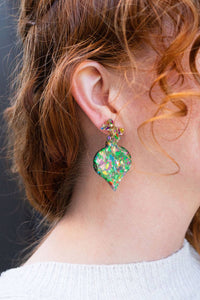 Christmas Ornament Earrings - Green Sparkle // Holiday