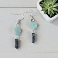 Amazonite, African Turquoise & Stainless Earrings