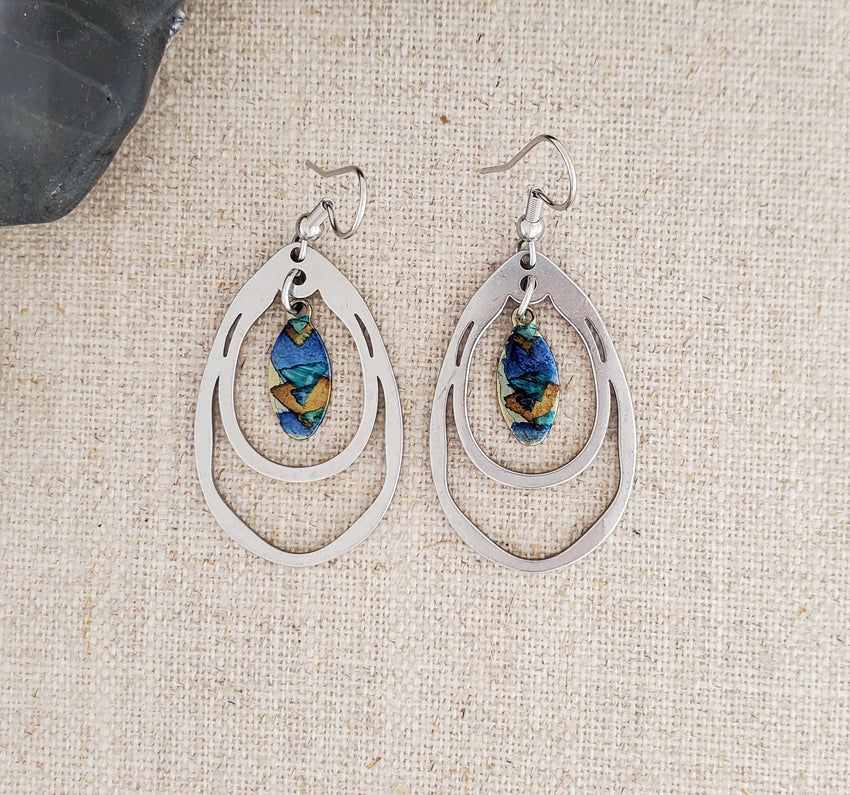 Alcohol Ink Stainless Steel Double Hoop Earrings