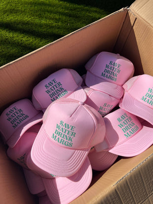 Save Water Drink Margs Trucker Hat- Light Pink