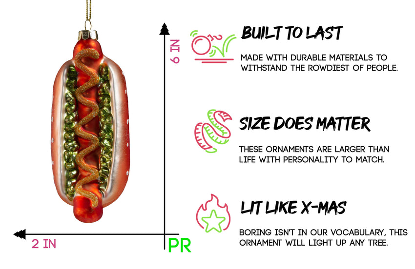 Party Rock | Hot Dog Glass Ornament