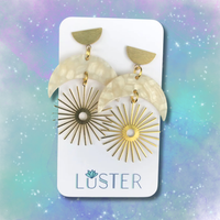 Crescent Moon Starburst Dangle Unique Statement Earrings