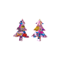 Christmas Tree Studs - Light Pink Sparkle // Holiday Earrings