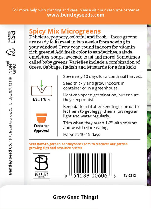 For the Garden | Seed Packets Microgreens, Spicy Mix Seed Packets