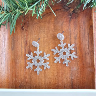 Snowflake Earrings - Silver Glitter // Christmas, Holiday