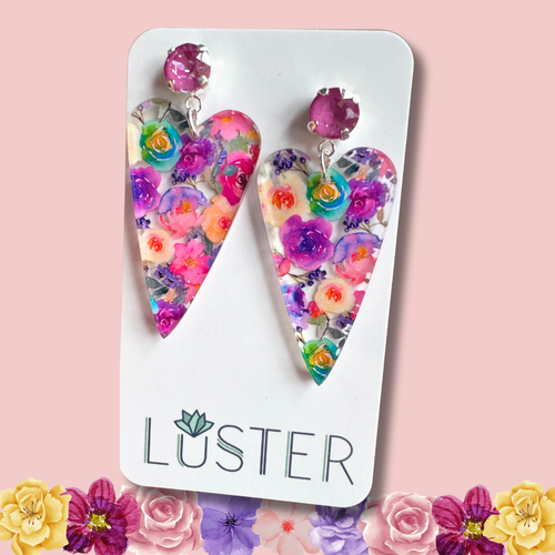 Spring Heart Acrylic Floral Drop Lightweight Unique