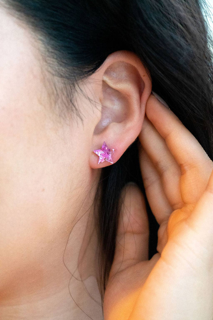 Star Studs - Pink Glitter // 4th of July Earrings Patriotic