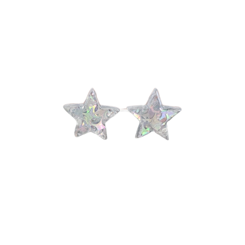 Star Studs - Silver Glitter // 4th of July Earrings