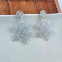 Snowflake Earrings - Silver Glitter // Christmas, Holiday