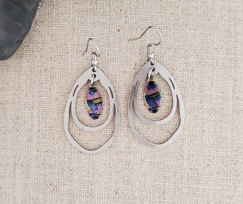 Alcohol Ink Stainless Steel Double Hoop Earrings