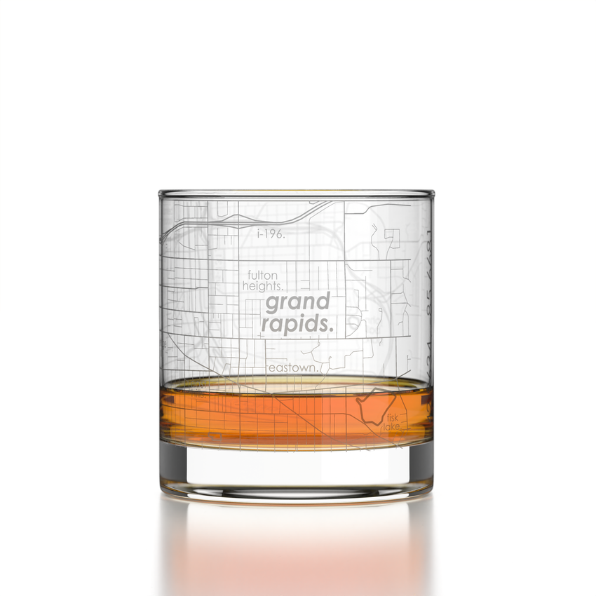 Grand Rapids MI Map Rocks Whiskey Glass