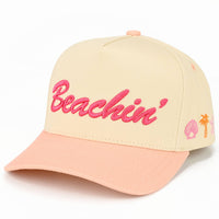 BEACHIN' Letter Embroidered on Two Tone Trucker Hat