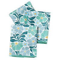 Mighty Mini Towel (Set of 3) Reversible - Teal + Blue Spring Floral Pattern