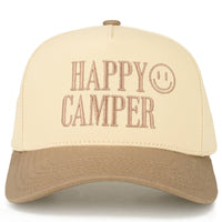 HAPPY CAMPER Letter Embroidered on Two Tone Trucker Hat