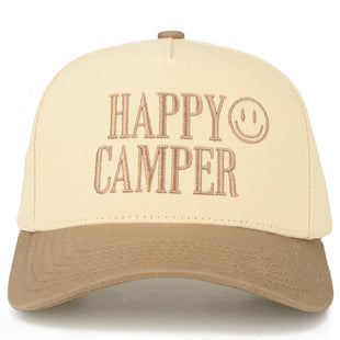 HAPPY CAMPER Letter Embroidered on Two Tone Trucker Hat