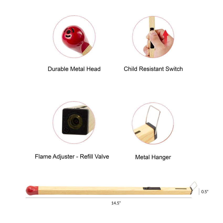 Match Shape Candle Lighter - Slim Butane - Gas Refillable