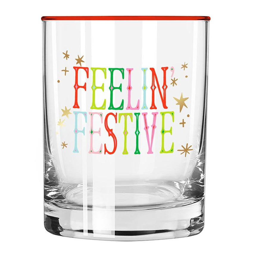 Holiday Rocks Glass - Feelin Festive - 12 oz