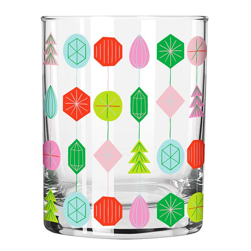 Holiday Rocks Glass - Colorful Ornaments - 12 oz