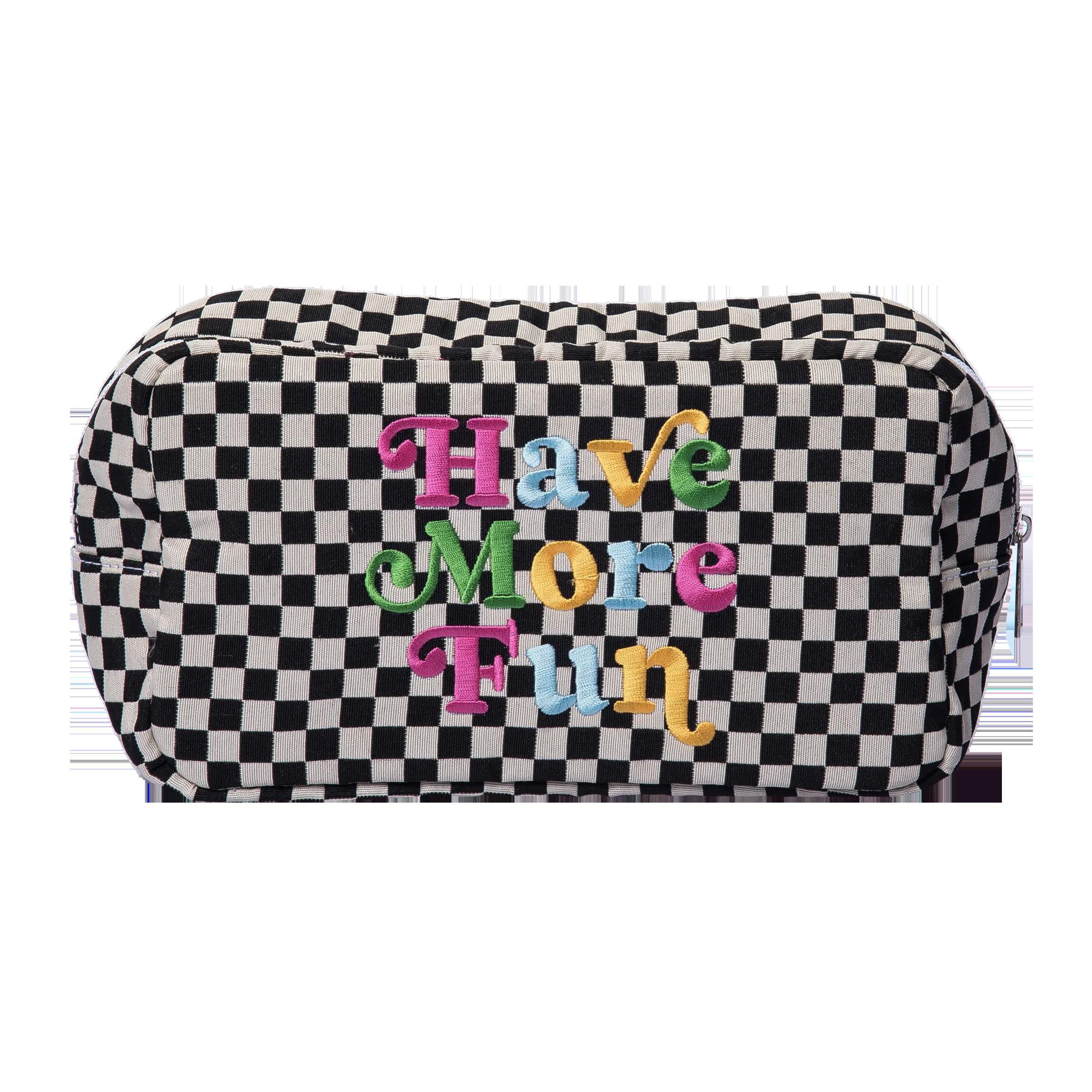 Checkered Zippered Toiletry Bag - Thumbnail 2