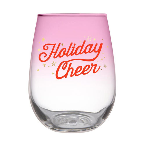 Stemless Wine Glass - Holiday Cheer Red Glass - 20oz