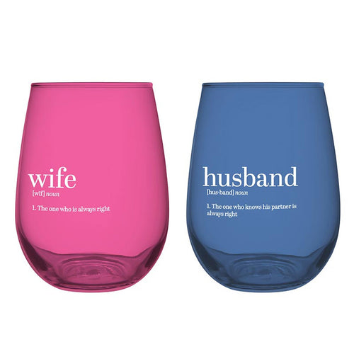 Husband + Wife - Stemless Wine Glasses - 20 oz
