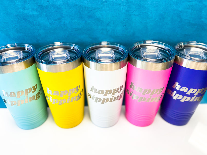 InBooze Happy Sipping - Stainless Pint Glass - Perfect for coffee, cocktails or whatever!