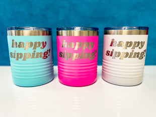 InBooze Happy Sipping - Stainless Rocks Glass - Perfect for coffee, cocktails or whatever!